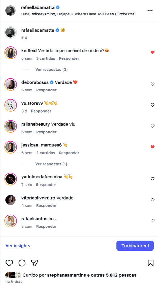 Comentarios em reel